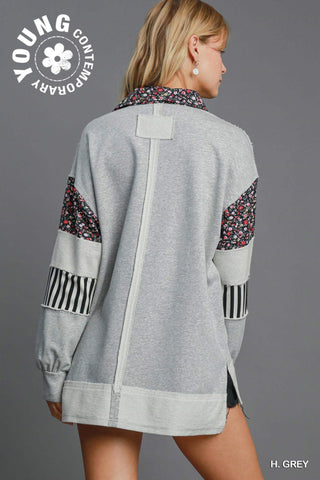Umgee French Terry Johnny Collar Top