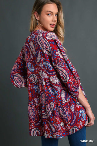 Umgee Paisley Tiered 3/4 Sleeve Baby Doll Top