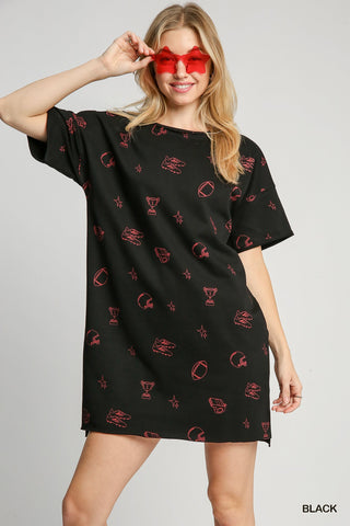 Umgee French Terry Round Neck Football Dress