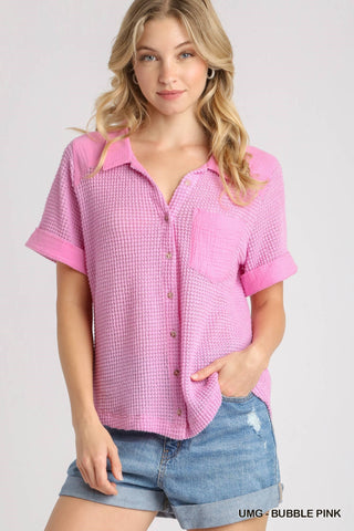 Umgee Waffle Knit Button Down Shirt