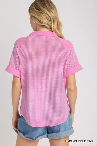 Umgee Waffle Knit Button Down Shirt