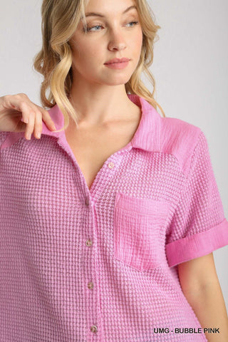 Umgee Waffle Knit Button Down Shirt