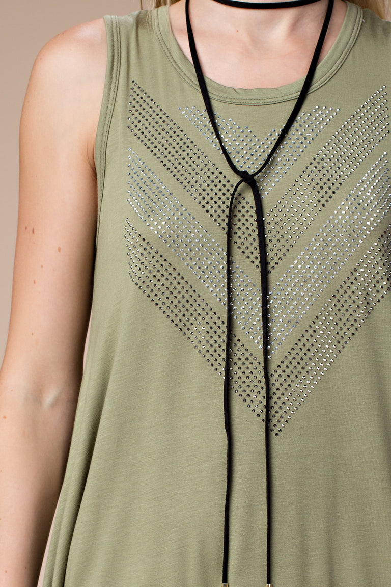 Olive Rhinestone Tank Top